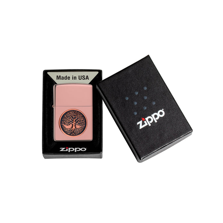 Encendedor Zippo Emblema Arbol De La Vida Color Oro Rosa