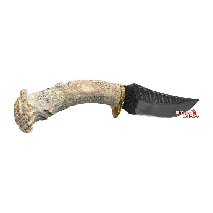 CUCHILLO AJE PARRILLERO CAZADOR MINI 5" CUERNO DE VENADO Acabado SEMIPIEDRA con Funda de cuero