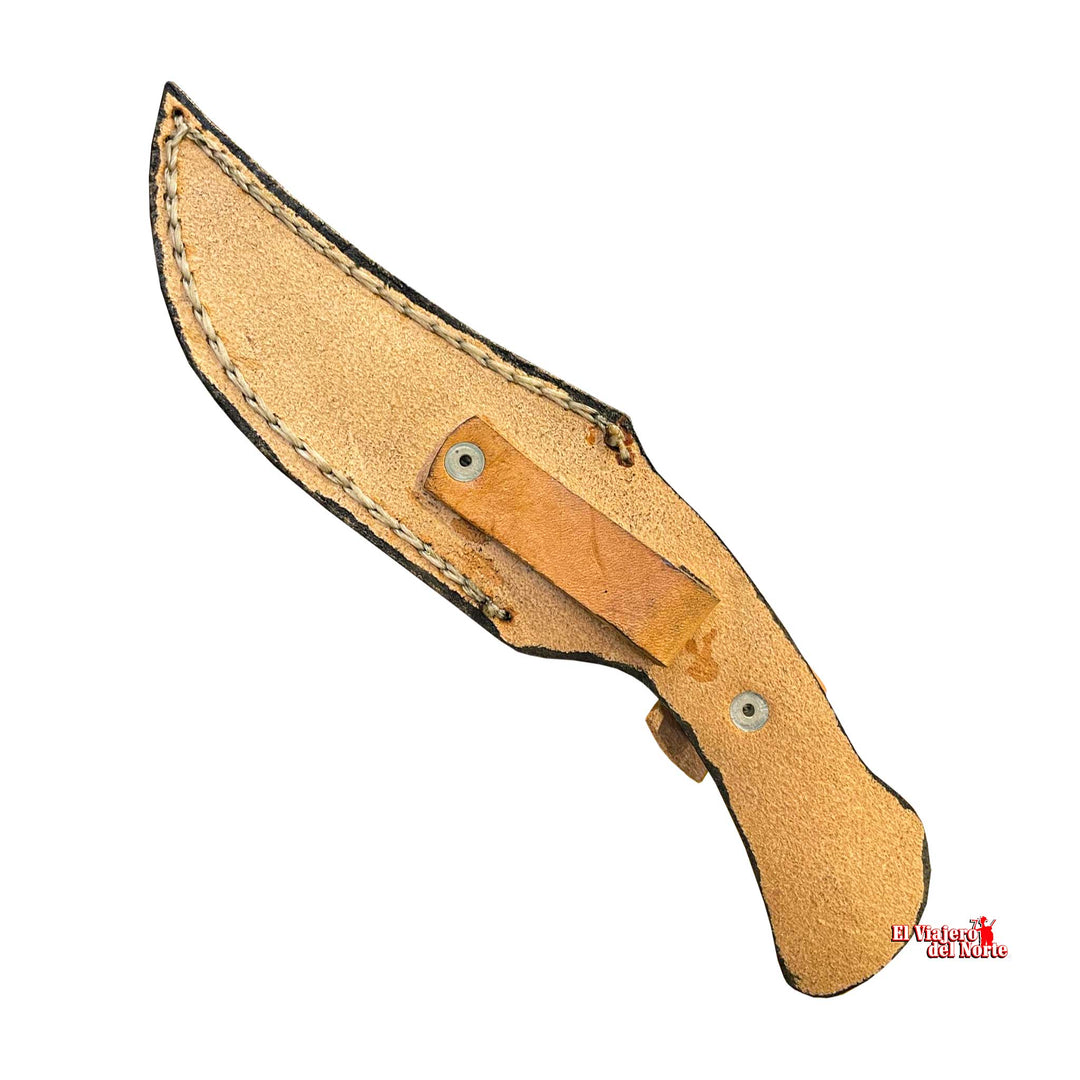CUCHILLO AJE PARRILLERO CAZADOR MINI 5" CUERNO DE VENADO Acabado SEMIPIEDRA con Funda de cuero