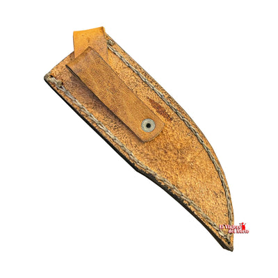 CUCHILLO AJE parrillero cazador 6.5" mango curvo CUERNO DE VENADO Acabado SEMIPIEDRA con Funda de cuero