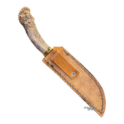 CUCHILLO AJE 6.9" PARRILLERO CAZADOR CUERNO DE VENADO CON FUNDA DE CUERO