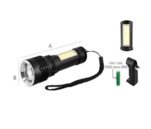 LINTERNA RECARGABLE ALUMINIO 8 W 800 LUMEN LION TOOLS