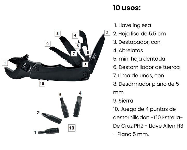 MULTIHERRAMIENTA CON LLAVE INGLESA BLACK DE ACERO INOXIDABLE