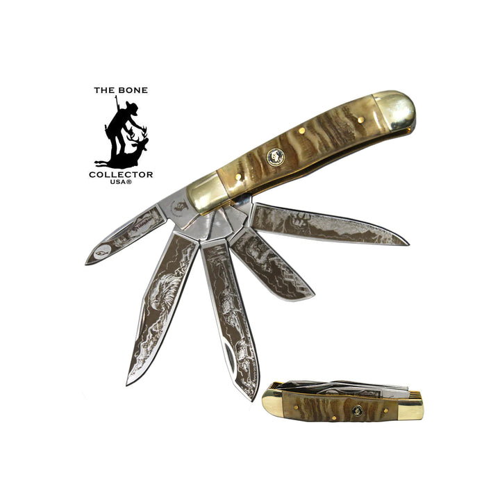 NAVAJA BONE COLLECTOR 5 HOJAS DE 4" ETCHED RAM HORN
