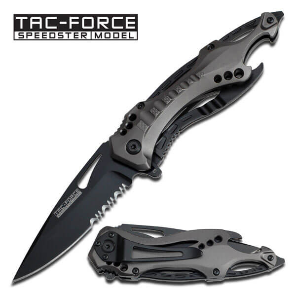 Tac Force TF-705GY Taschenmesser – 8,3 Cm Klinge, Schwarz, Grauer Aluminium-Griff, Mit Gürtelclip & Werkzeugen