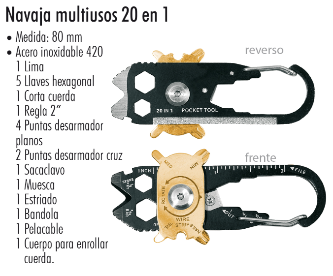 Navaja de Bolsillo Multiusos 20 en 1 - El Viajero del Norte