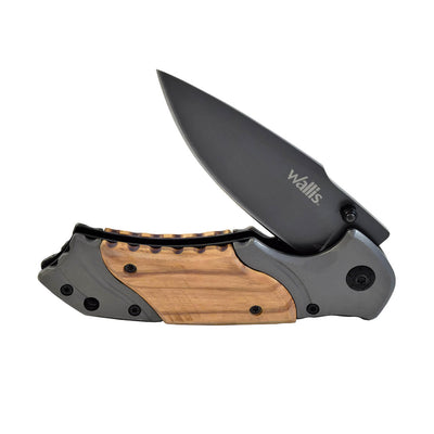 Navaja de acero inoxidable con inserto madera y clip dureza 54-56