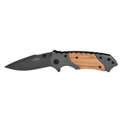 Navaja de acero inoxidable con inserto madera y clip dureza 54-56