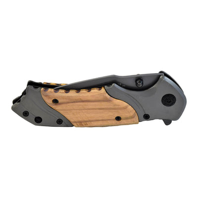 Navaja de acero inoxidable con inserto madera y clip dureza 54-56