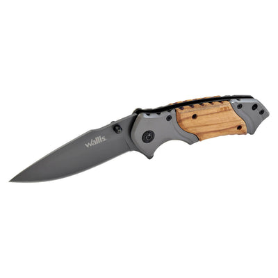 Navaja de acero inoxidable con inserto madera y clip dureza 54-56