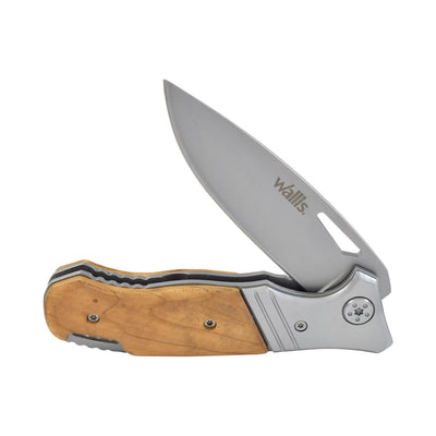Navaja de acero inoxidable hoja plata mango madera dureza 54-56