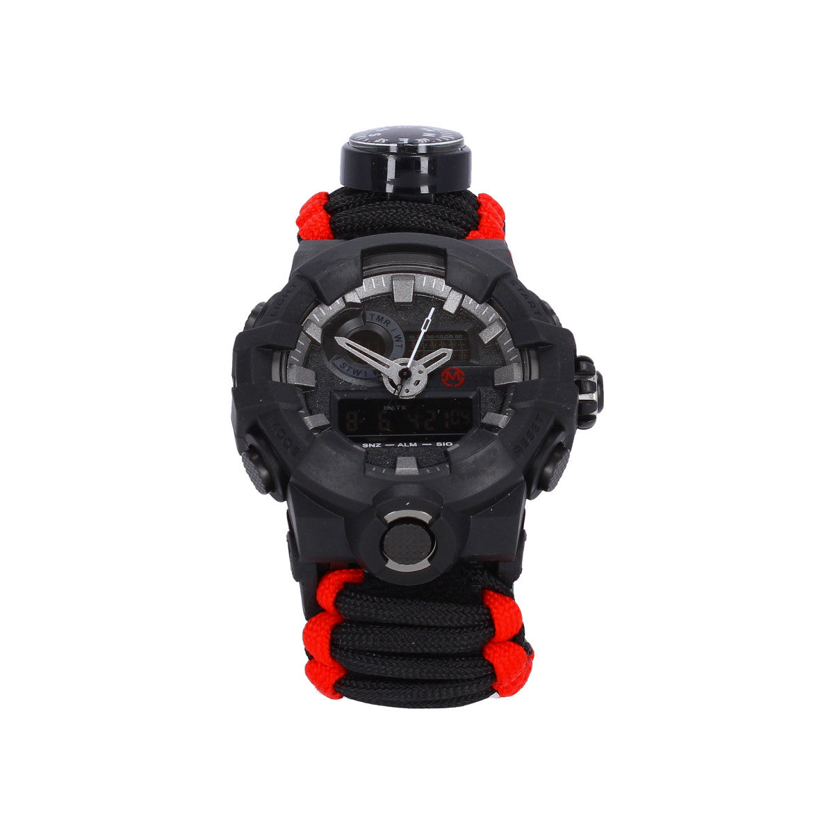 Reloj Tactico con Paracord de Supervicencia Negro con Brujula