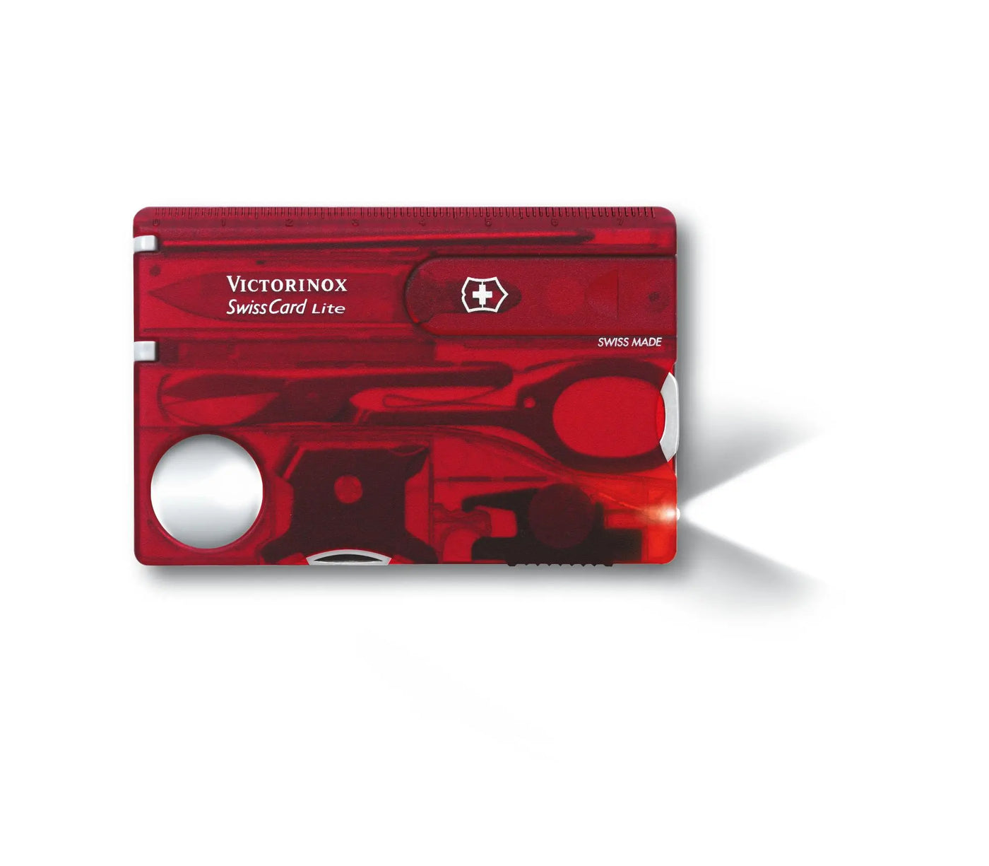 SwissCard Lite, rojo transparente, LED blanco