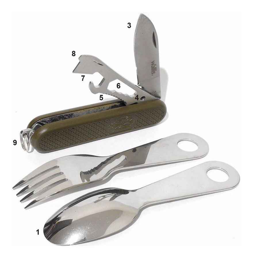 NAVAJA PICNIC DE CUBIERTOS CACHA VERDE CON FUNDA 9 FUNCIONES